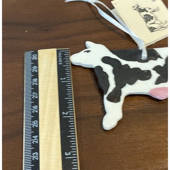 Jersey Cow Christmas Tree Holiday Ornament Ceramic Hand Dug Native Clay Vintage - Picture 4 of 5